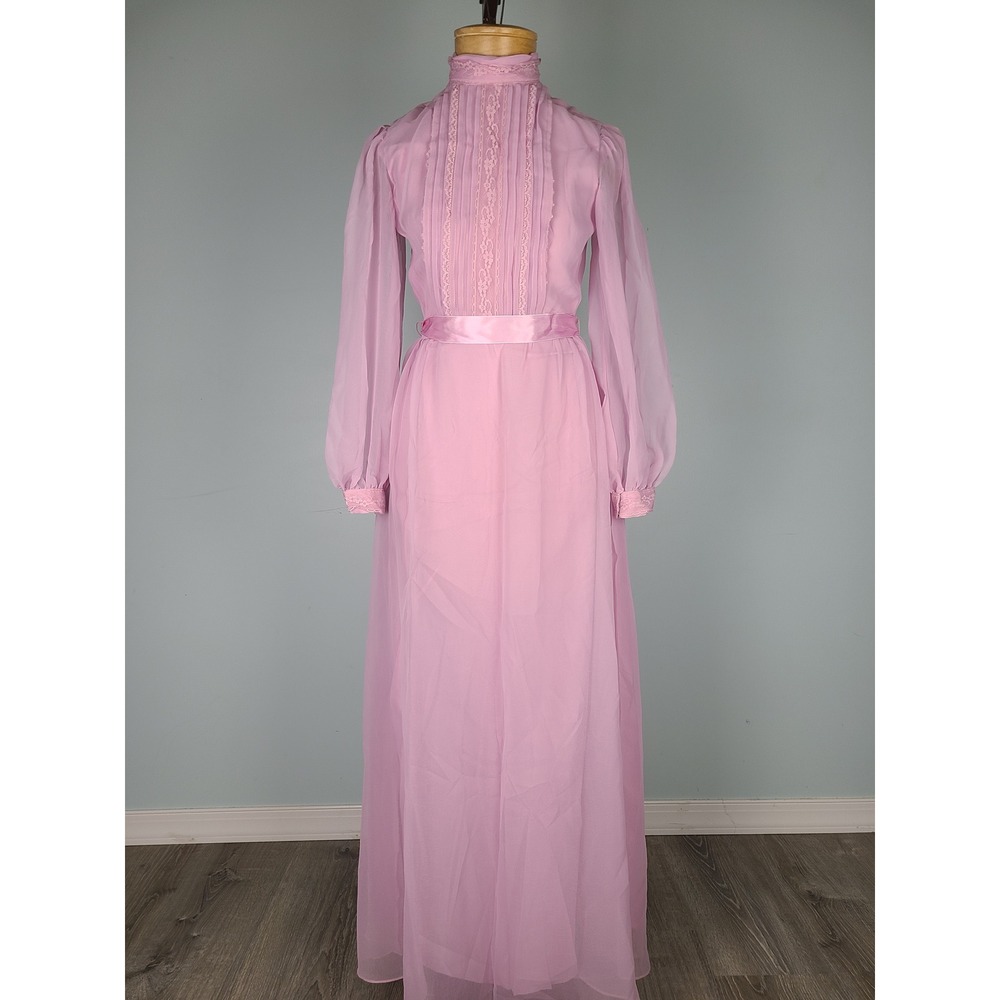 VTG 70's JCPenney Formal Prairie Maxi Dress Pink Edwardian Cottagecore Party